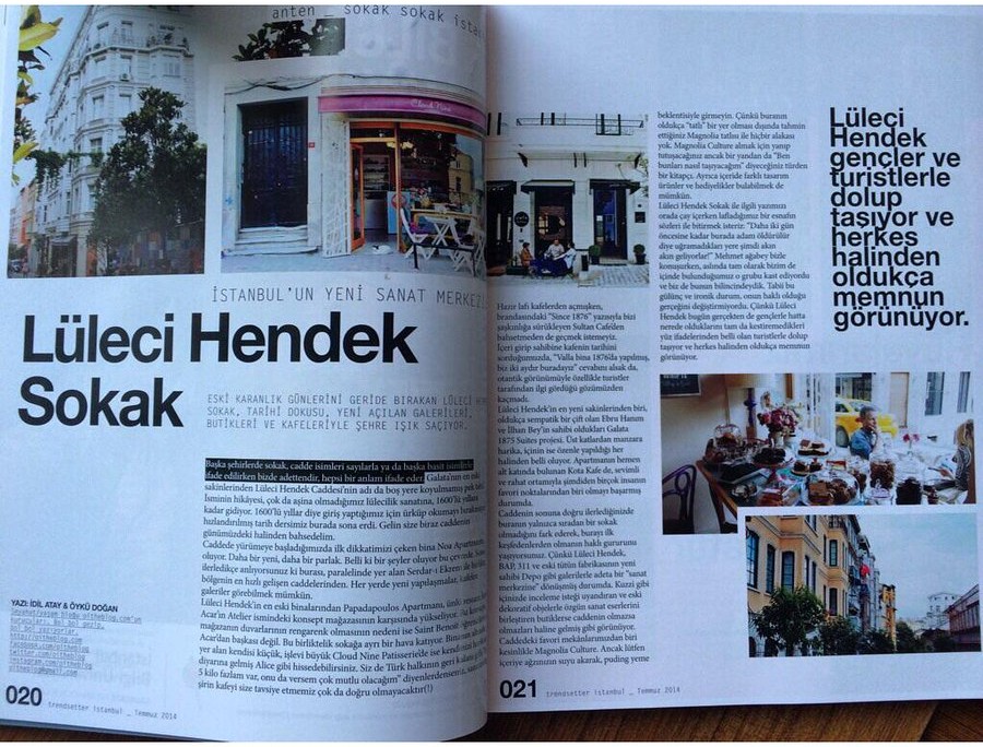 Trendsetter İstanbul dergisinde Lüleci Hendek Sokak yazısının açık iki sayfası